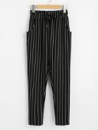 Romwe Drawstring Waist Striped Pocket Side Pants