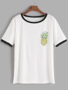 Romwe White Contrast Trim Pineapple Print T-shirt