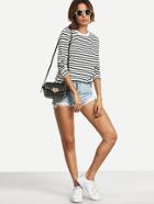 Romwe Crew Neck Striped T-shirt
