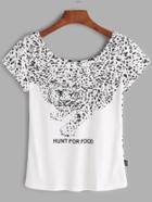 Romwe White Leopard And Letter Print T-shirt