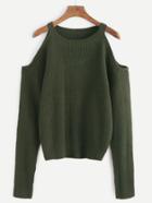 Romwe Army Green Open Shoulder Knit Sweater