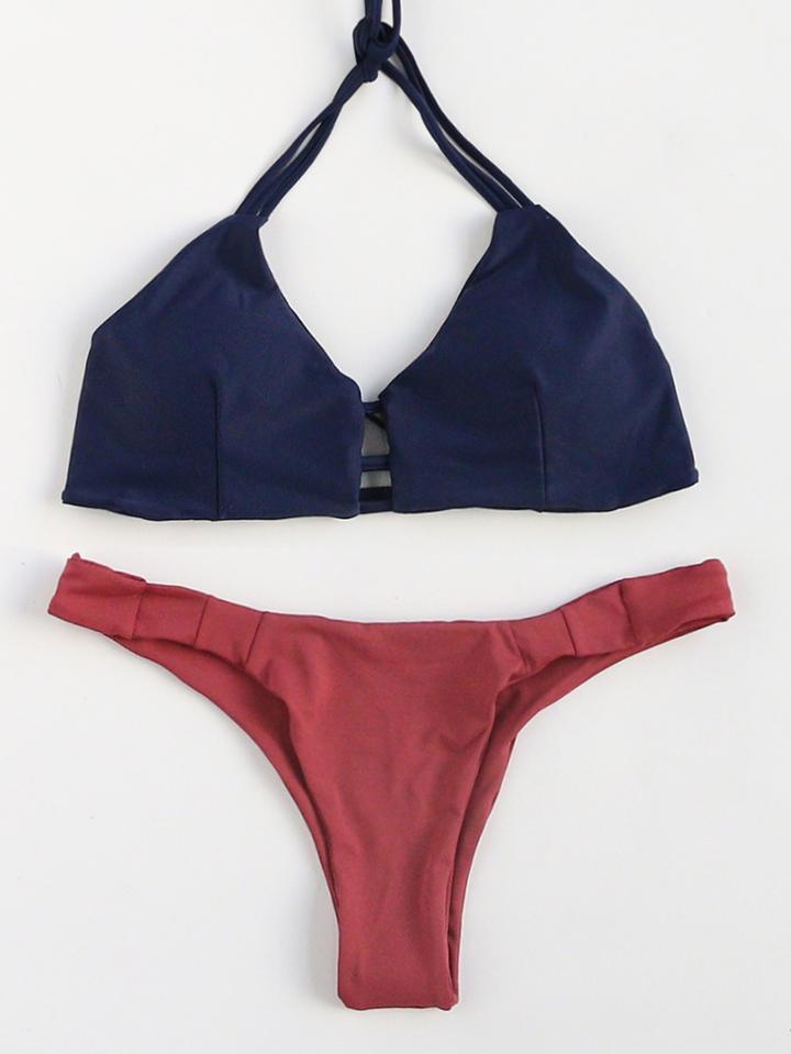 Romwe Ladder Cutout Halter Mix & Match Bikini Set