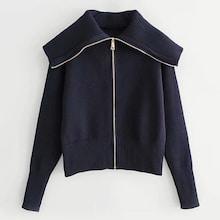 Romwe Rib Hem Zipper Sweater Coat