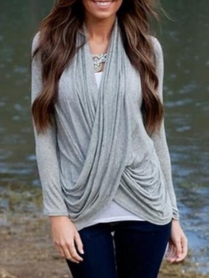 Romwe V Neck Wraped Grey Sweater