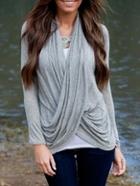 Romwe V Neck Wraped Grey Sweater