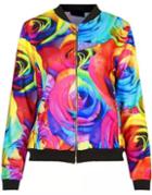 Romwe Rose Print Multicolor Jacket