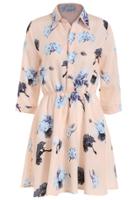 Romwe Lapel Flower Print Shirt Dress