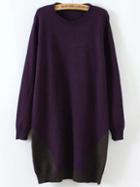 Romwe Purple Color Block Ribbed Trim Sweater Dress