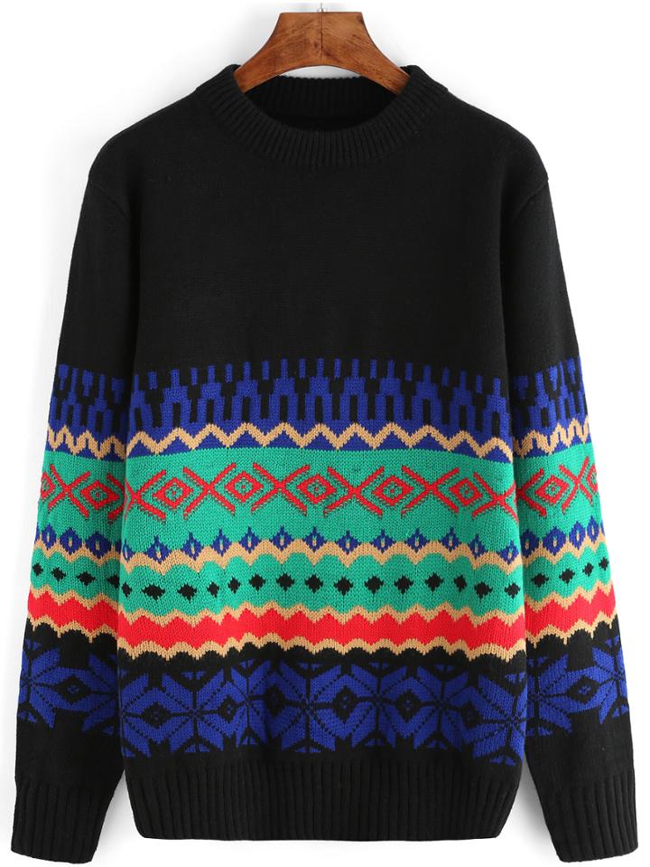 Romwe Crew Neck Aztec Print Jumper
