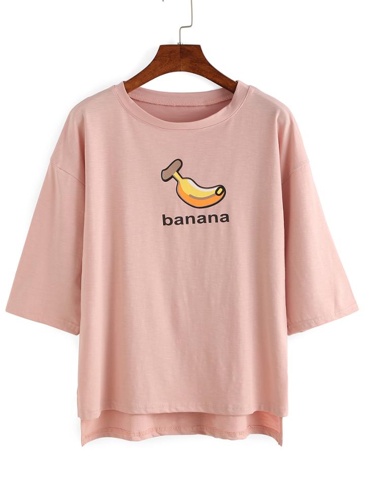 Romwe Banana Print High-low T-shirt