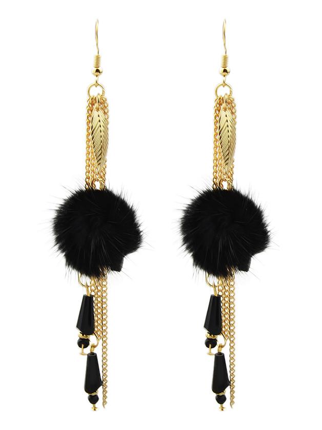 Romwe Black Color Chain Long Hanging Earrings