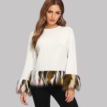 Romwe Contrast Faux Fur Drop Shoulder Sweatshirt