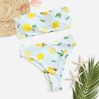 Romwe Random Striped & Lemon Print Bandeau Bikini Set