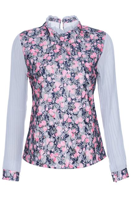 Romwe Floral Print Long-sleeved Chiffon Blouse
