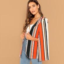 Romwe Open Front Striped Cape Coat
