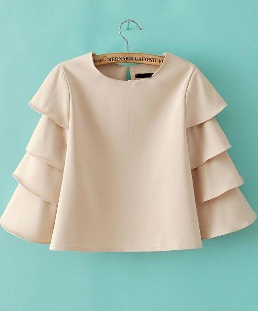 Romwe Apricot Round Neck Cascading Ruffle Crop Blouse