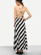 Romwe Crisscross Back Striped Long Cami Dress