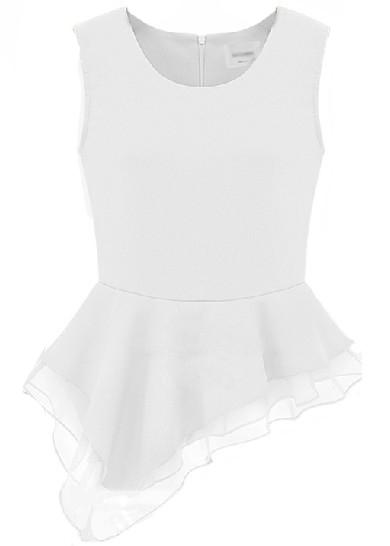 Romwe Sleeveless Zipper Asymmetrical Ruffles White Blouse