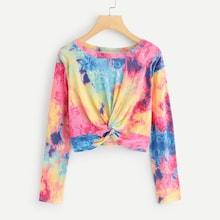 Romwe Tie Dye Twist Hem Tee