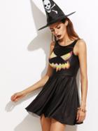 Romwe Black Pumpkin Print Sleeveless Halloween Dress