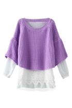 Romwe Lace Panel Loose Knitted Jumper