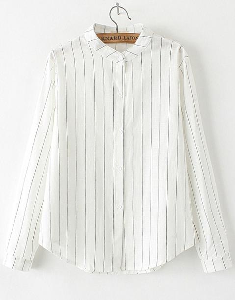 Romwe Black Long Sleeve Vertical Stripe Blouse