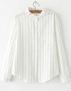 Romwe Black Long Sleeve Vertical Stripe Blouse