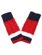 Romwe Red Contrast Striped Fingerless Cable Knit Gloves