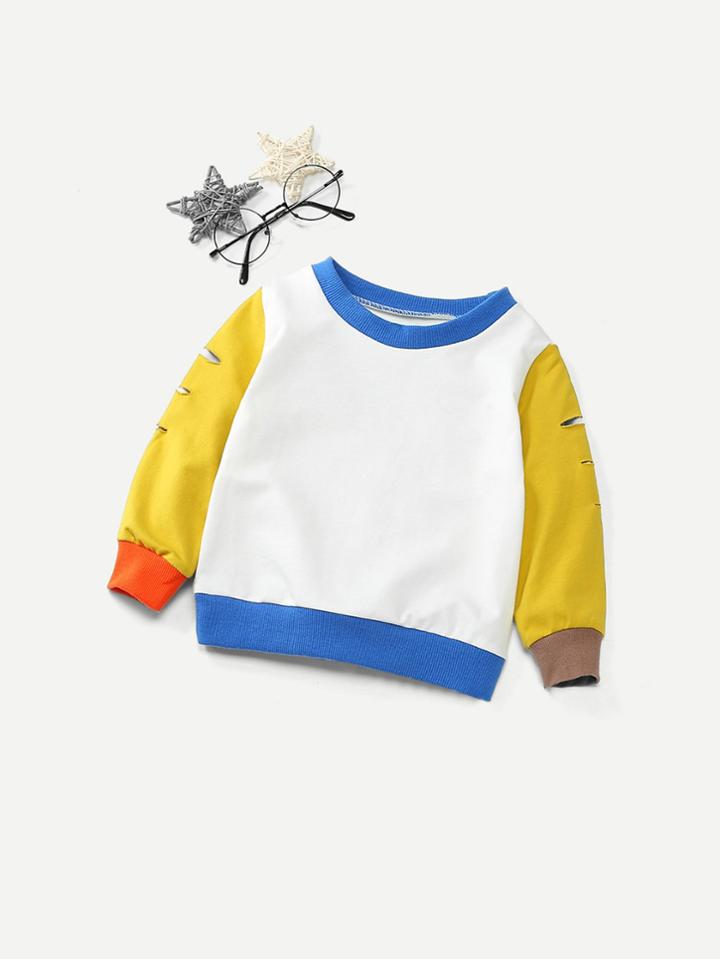 Romwe Contrast Trim Ripped Sleeve Pullover