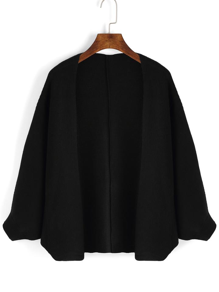 Romwe Women Bat Sleeve Black Coat