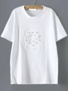 Romwe Dip Hem With Pearl Letter Embossed Top