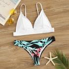Romwe Triangle Top With Tropical Print Bikini Set