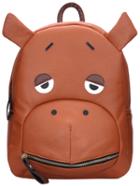 Romwe Brown Hippo Pattern Zipper Pu Backpack