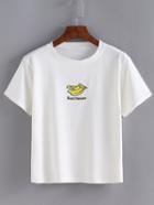 Romwe White Banana Embroidered T-shirt