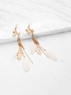 Romwe Feather & Leaf Embellished Drop Earrings