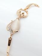 Romwe Gold Cat Diamond Chain Bracelet