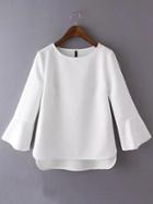 Romwe Bell Sleeve High Low White T-shirt