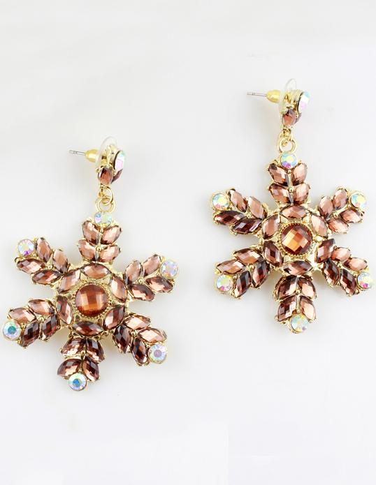 Romwe Yellow Gemstone Gold Snowflake Earrings