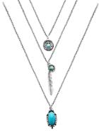 Romwe Antique Silver Layered Turquoise Vintage Pendant Necklace