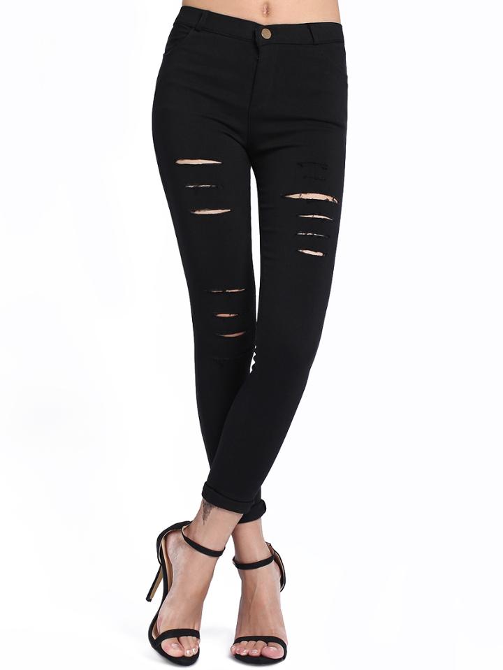 Romwe Black Skinny Cut-out Leggings