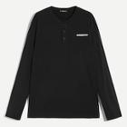Romwe Guys Button Half Placket Letter Top