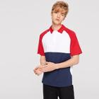 Romwe Guys Color-block Raglan Sleeve Polo Shirt
