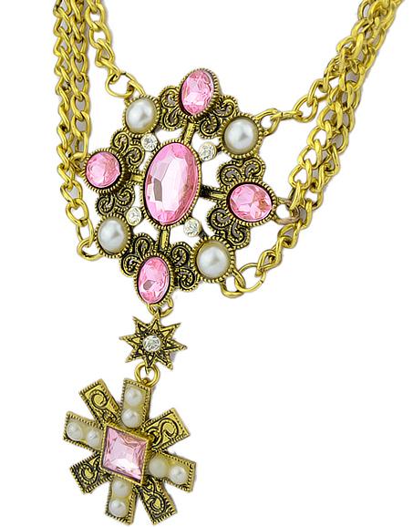 Romwe Pink Gemstone Bead Chain Necklace
