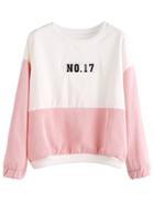 Romwe Color Block Numbers Patch Sweatshirt