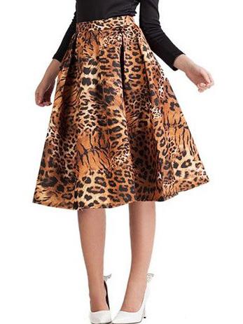Romwe Tiger Print Zipper Flare Skirt