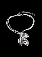 Romwe Silver Multi Layers Chain With Leaf Shape Charm Bracelets
