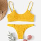 Romwe Solid Smocked Bikini Set