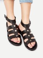 Romwe Black Strappy Buckle Flat Sandals