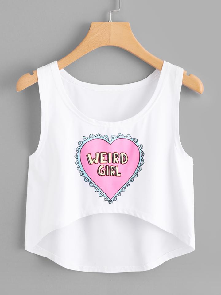 Romwe Dip Hem Slogan Print Top