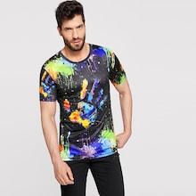 Romwe Guys Paint Hand Print Tee